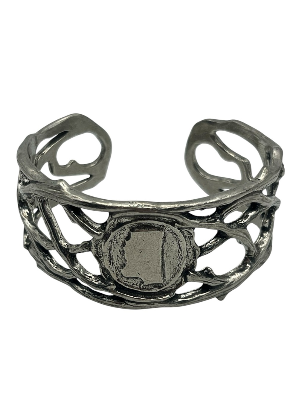 Martin Miazza silver tone branch twig design wide cuff bracelet